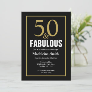 50e anniversaire Black and Gold Party Invitation