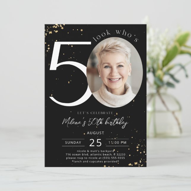50e anniversaire Black Gold Invitation avec photo (Debout devant)