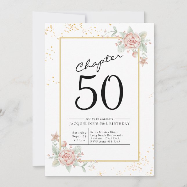 50e anniversaire Blush Floral Invitation (Devant)