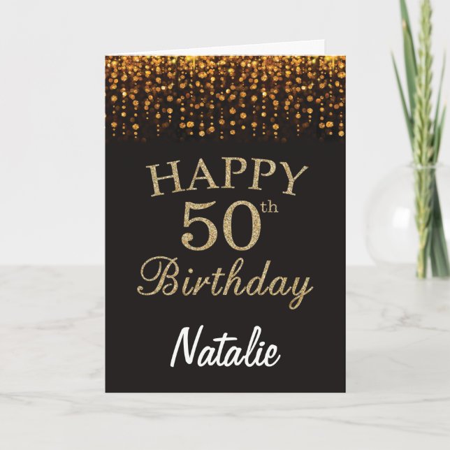50e Anniversaire Carte de Parties scintillant Noir (Devant)