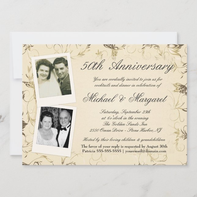 50e Anniversaire - Cartes d'invitation avec photos (Devant)