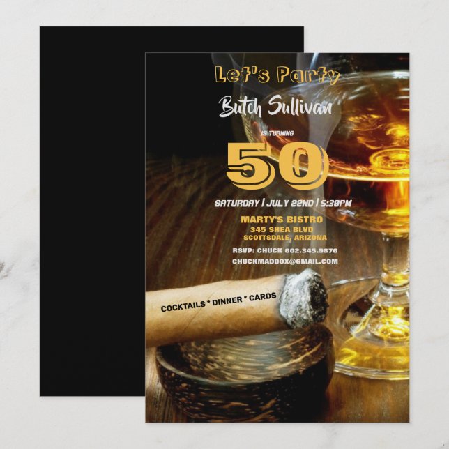 50e anniversaire, Cocktails & Cigars Invitation (Devant / Derrière)