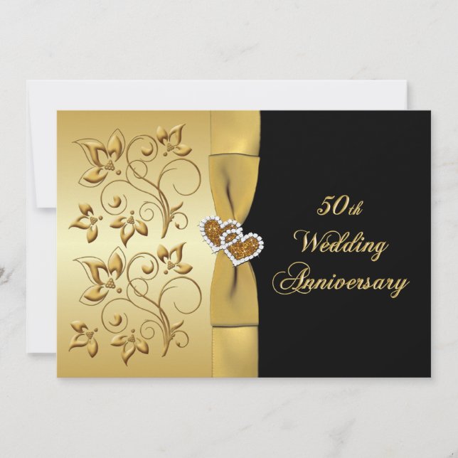 50e anniversaire Coeurs joints 3 Invitation (Devant)