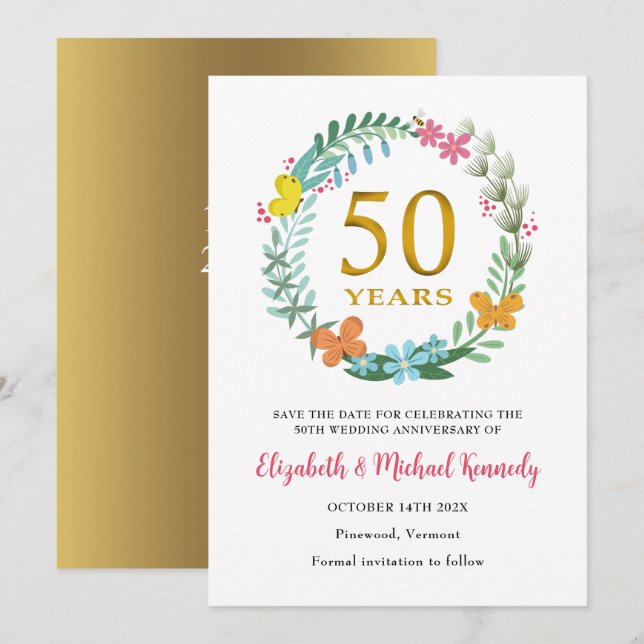 50e anniversaire de mariage Carte de mise en réser (Devant / Derrière)