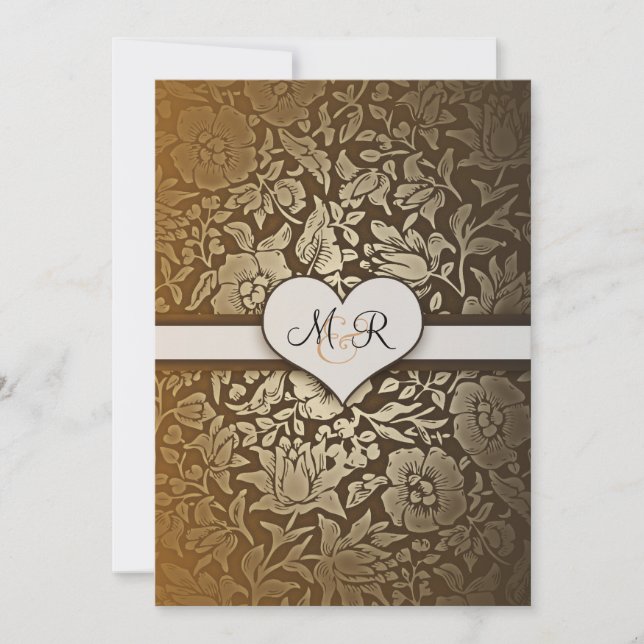 50e anniversaire de mariage d'or invitations damas (Devant)