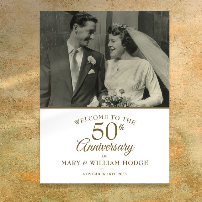 50e anniversaire d'or Affiche de bienvenue photo M (50th Golden Anniversary Wedding Photo Welcome Sign)