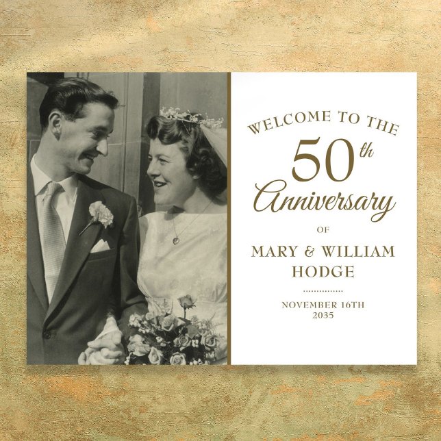 50e anniversaire d'or Affiche de bienvenue photo M (50th Golden Anniversary Wedding Photo Welcome Sign)