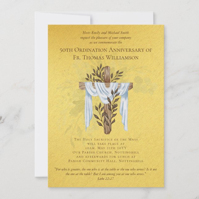 50e anniversaire d'Ordination Invitation d'or (Devant)