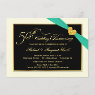 50e anniversaire du Mariage Aqua Ribbon Invitation