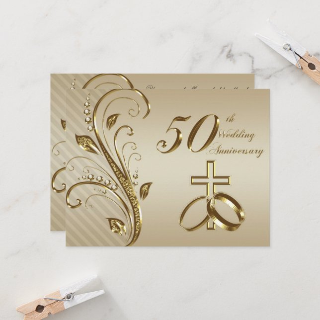 50e anniversaire du Mariage Carte d'invitation (Devant/Arrière en situation)