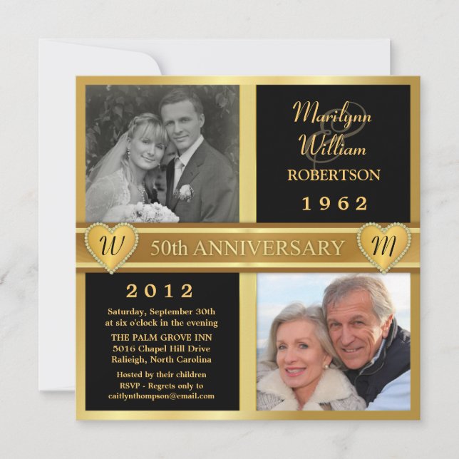 50e anniversaire du Mariage Coeurs Invitations pho (Devant)