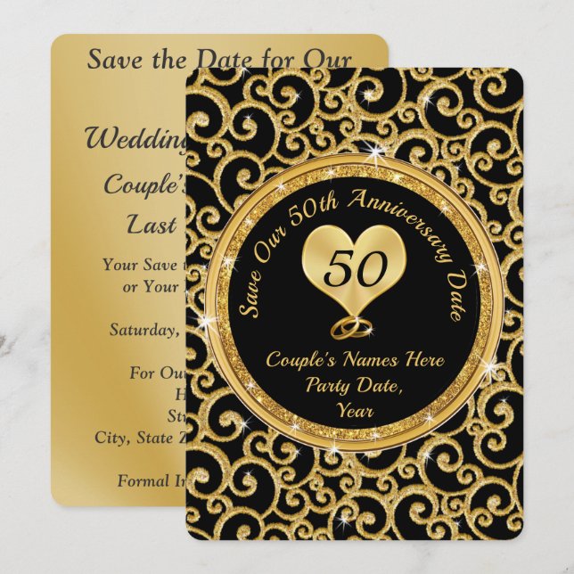 50e anniversaire du Mariage Enregistrer les cartes (Devant / Derrière)