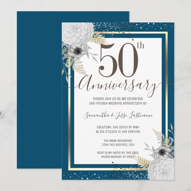 50e anniversaire du Mariage Invitation florale (Devant / Derrière)