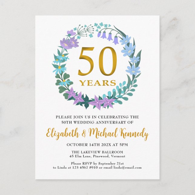 50e anniversaire du Mariage Invitation florale d'o (Devant)