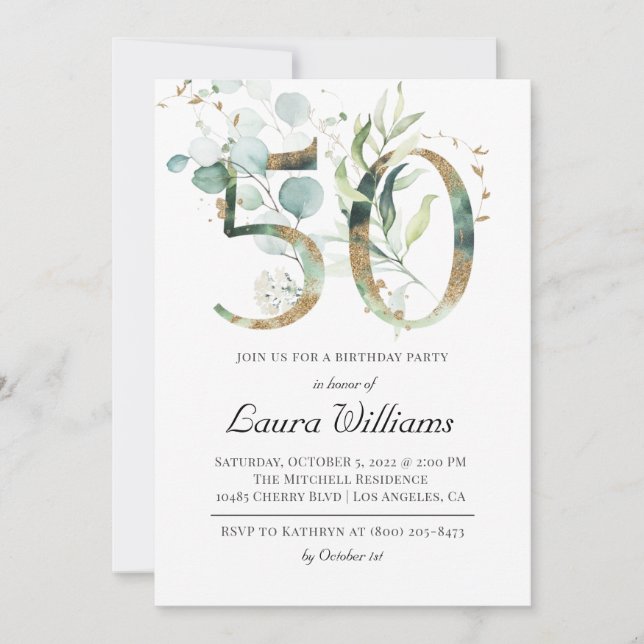 50e anniversaire Eucalyptus Green Invitation (Devant)