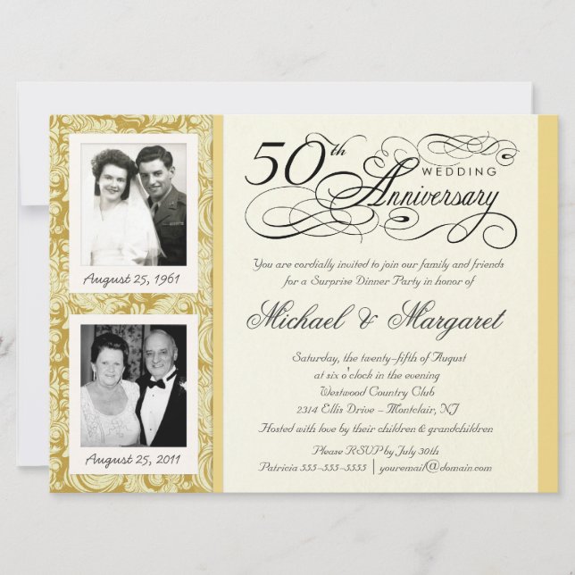 50e Anniversaire Fancy 2 Photo Invitation - Grand (Devant)