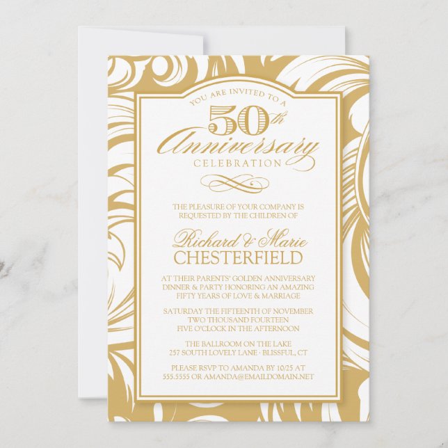 50e anniversaire Fancy Golden Invitation (Devant)