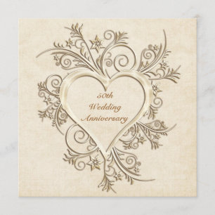 50e anniversaire Gold Floral Heart Invitation