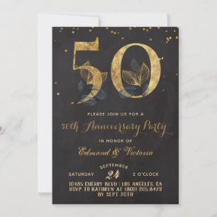 50e anniversaire Gold Floral Invitation