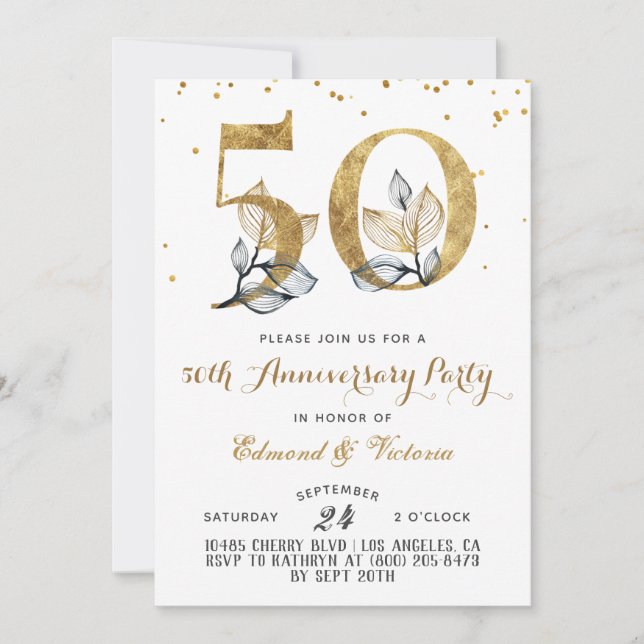 50e anniversaire Gold Floral Invitation (Devant)