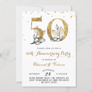 50e anniversaire Gold Floral Invitation