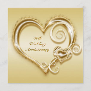 50e anniversaire Gold Heart Invitation