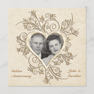 50e anniversaire Gold Heart Photo Invitation