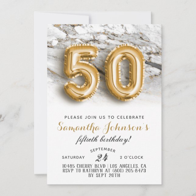 50e anniversaire Gold Marble Invitation (Devant)