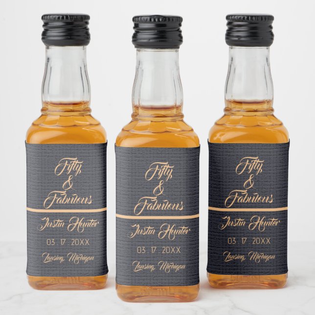 50e Anniversaire Gold Nom Mini Liquor Étiquettes (Bouteilles)