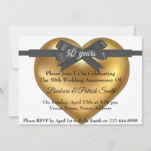 50e anniversaire Golden Heart Elegant Invitation