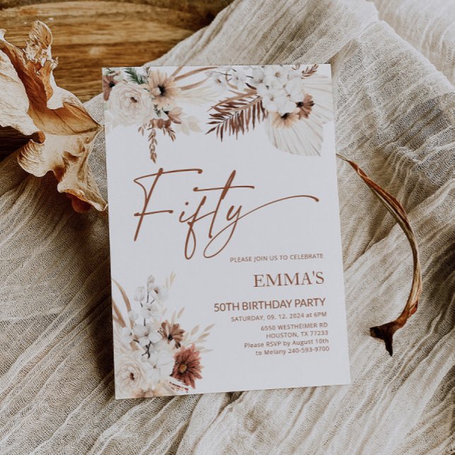 50e anniversaire Invitation Boho Pampas (Créateur téléchargé)