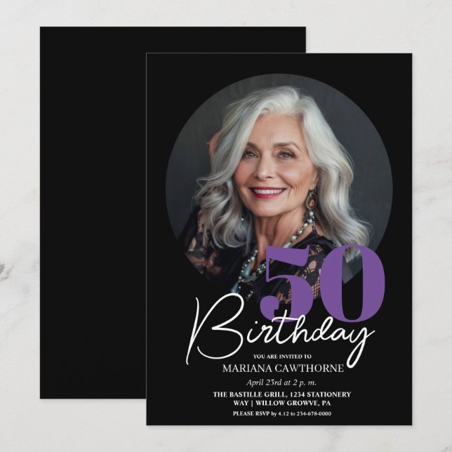 50e anniversaire Invitation de fête Photo 50e anni (Devant / Derrière)