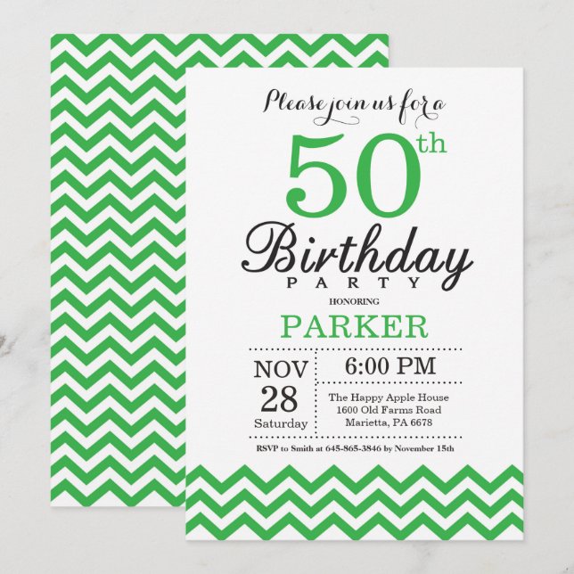 50e anniversaire Invitation Green Chevron (Devant / Derrière)