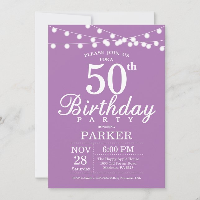 50e anniversaire Invitation Lavande violette (Devant)
