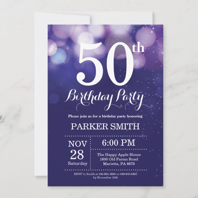 50e anniversaire Invitation Marine Bleu (Devant)