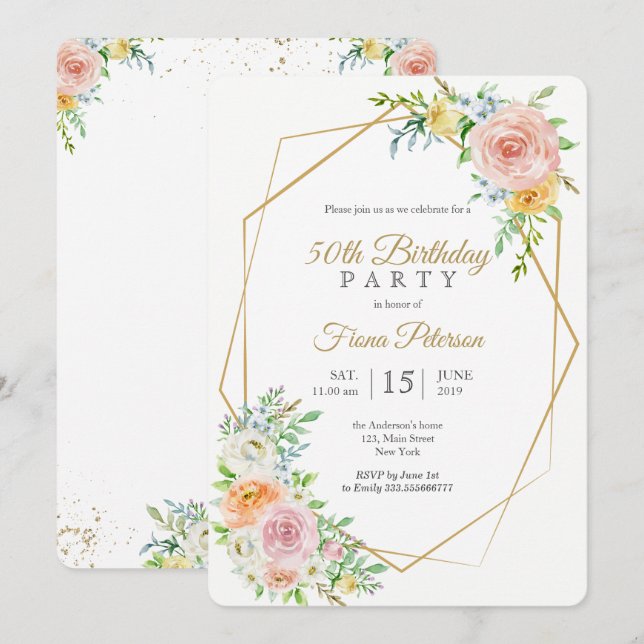 50e anniversaire invitation pour elle (Devant / Derrière)