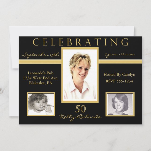50e anniversaire Invitations de photos de Tri (Devant)