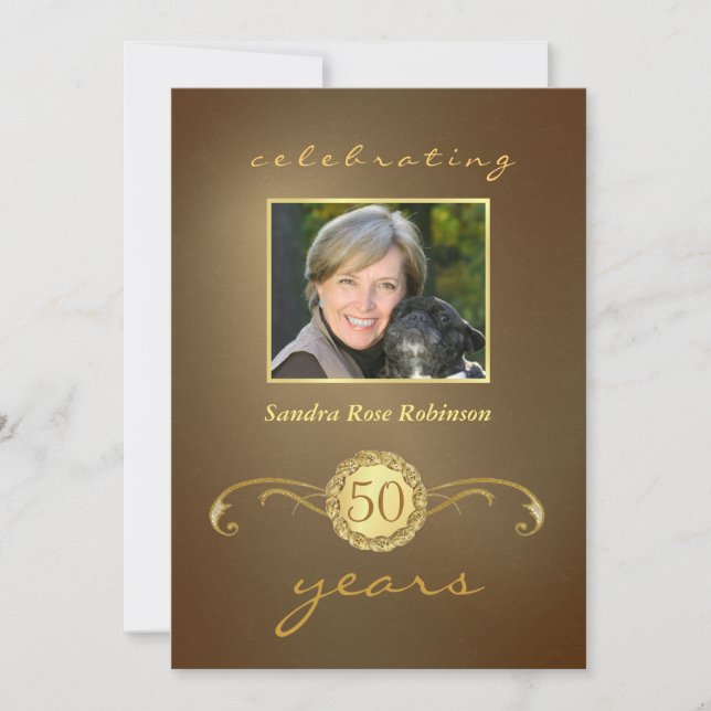50e anniversaire Invitations - Monogramme d'or ant (Devant)