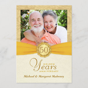 50e anniversaire Invitations photo Damas Vintage