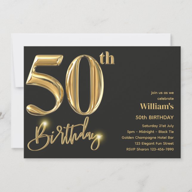 50E ANNIVERSAIRE INVITATIONS POUR LUI - ÉLÉGANCE O (Devant)