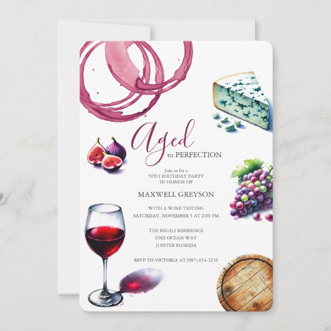 50e anniversaire Invitations Thème du vin tendance (Devant)
