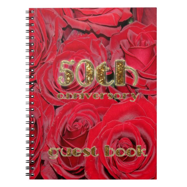 50e Anniversaire Livre d'invité Gold Red Roses Flo (Devant)
