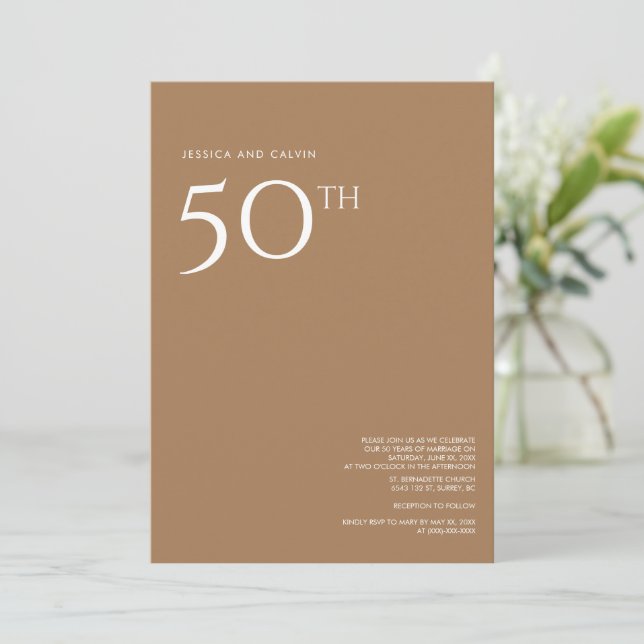 50e anniversaire Mariage Invitation Rose or (Debout devant)