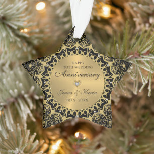 50e anniversaire Mariage Mandala d'or sur Noir
