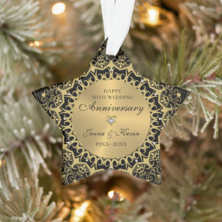 50e anniversaire Mariage Mandala d'or sur Noir