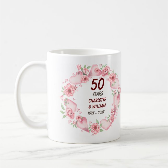 50e anniversaire Mariage rose Rose verdure Mug (Gauche)