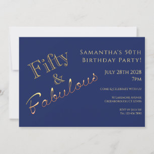 50e anniversaire Marine Blue Gold Party Invitation