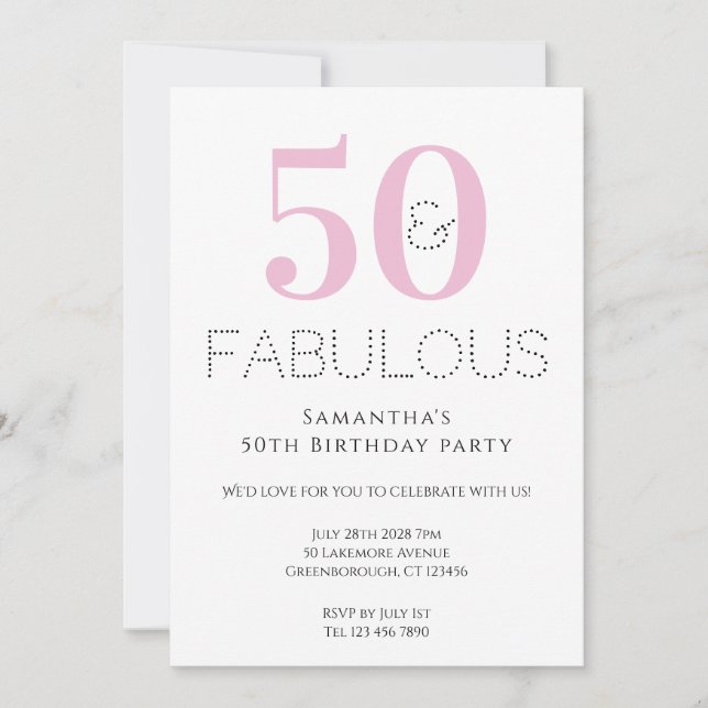 50e anniversaire Modern Pink Party Invitation (Devant)