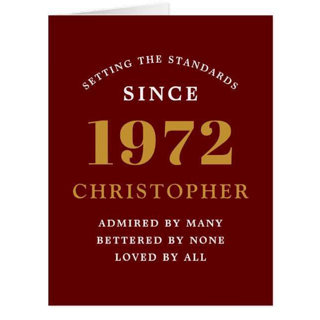 50e anniversaire Nom 1972 Red Gold Elegant Card (Devant)