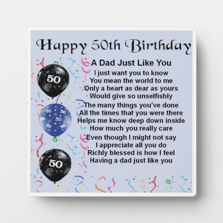 50e anniversaire Papa Poem Plaque Zazzle.ch